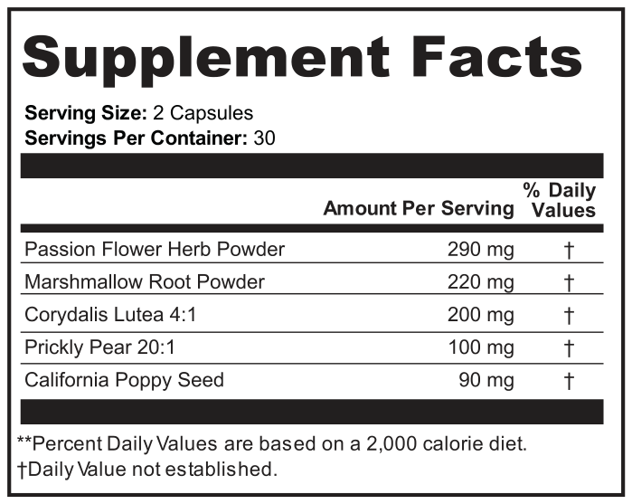 Supplement Facts for Nerve Steady